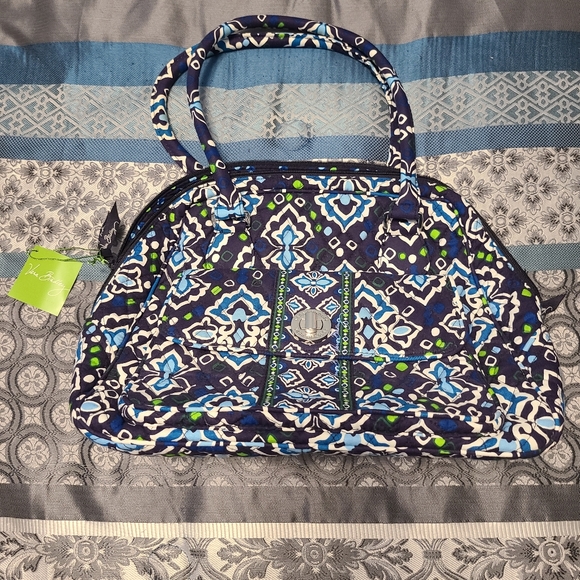 Vera Bradley Handbags - Vera Bradley Turn Lock Satchelbag purse - Retired Ink Blue Print